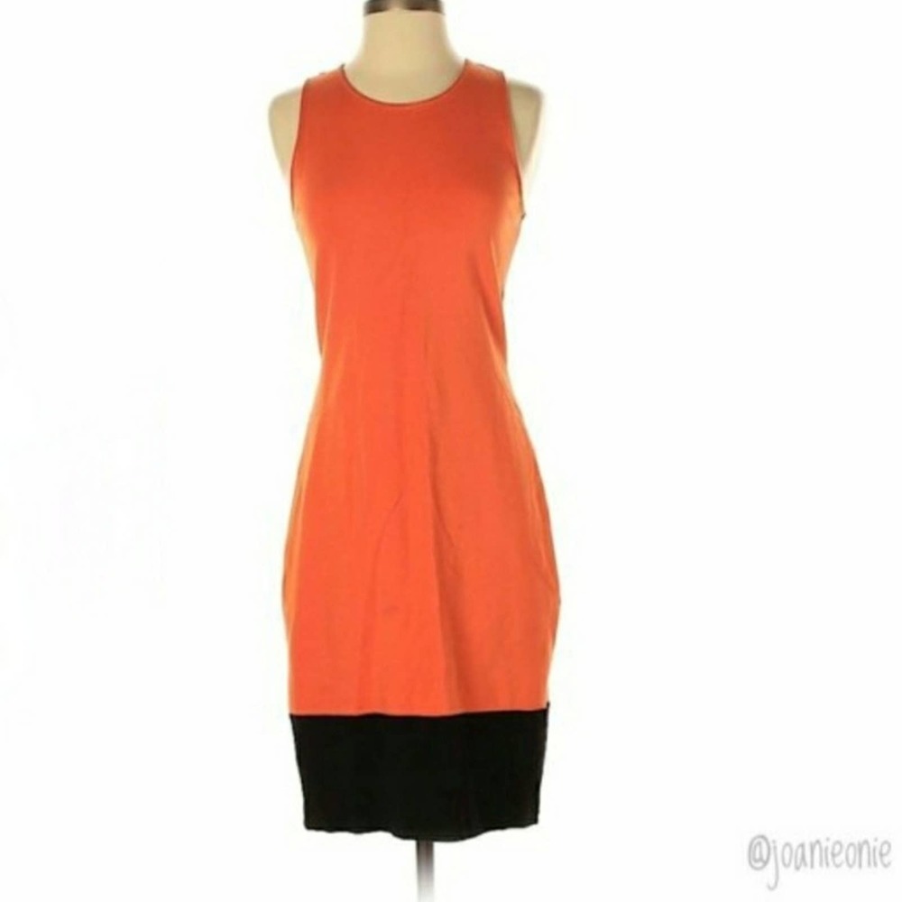Dress ORANGE GREY BLACK Colorblock Sleeveless Back Zipper Sz M KENNETH COLE